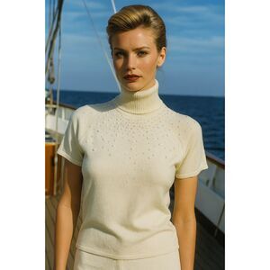 ICEBERG Cream Turtleneck Short Sleeve Sweater Shirt Top  Women's Size Small